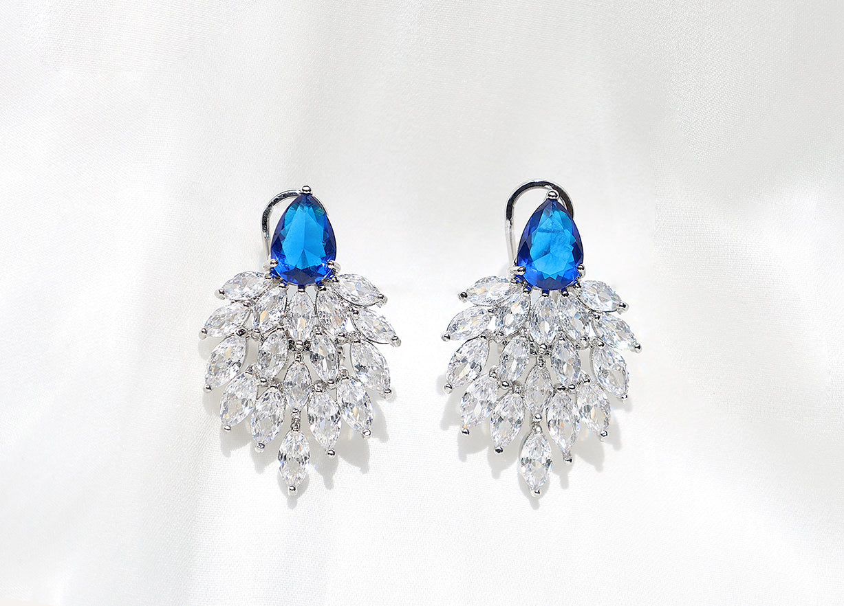 Silver sapphire blue crystal earrings